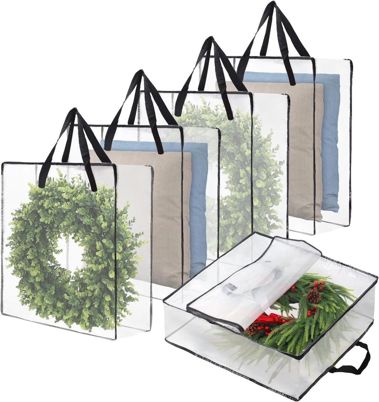 5-Pack 26” Wreath Storage Bags – 95L Large Capacity Garment & Holiday Decoration Organizer for Wreaths, Bedding, Pillows, Clothes, and Seasonal Storage
